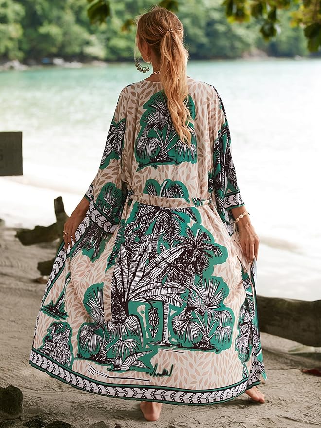 Women Casual Open Front Lightweight Cardigan Long Beach Kimono Cover Up