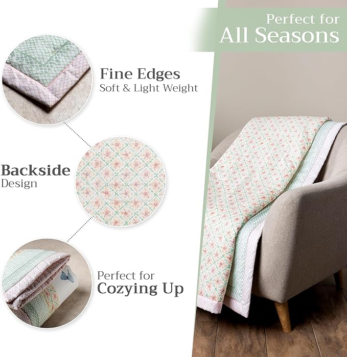Maison d' Hermine Throw Blanket Lightweight and Breathable Cotton Easter Throw Blanket for Couch Bed Sofa Girls Boys Women Men Gifts Travel Living Room Bedding (50"x60", Easter Dew)