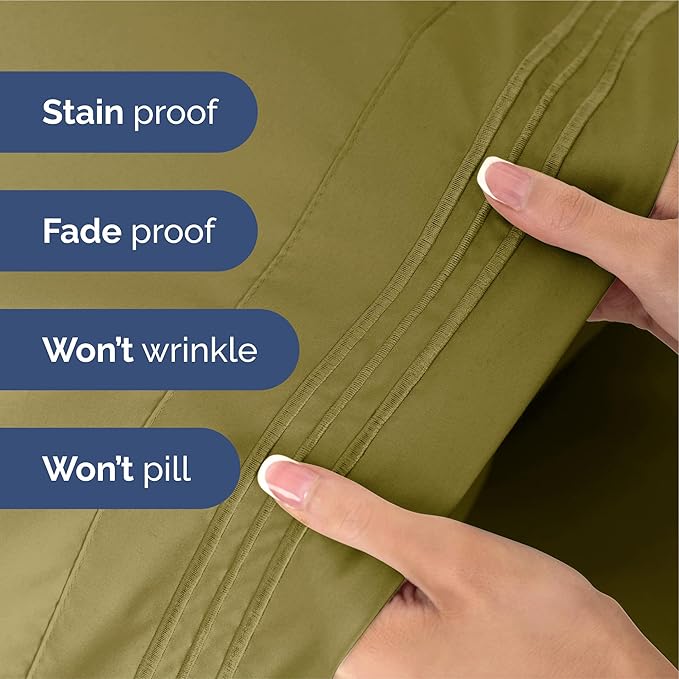 King Size 4 Piece Sheet Set - Extra Soft, Breathable and Cooling - Hotel Luxury Durable Bed Sheets for Women & Men - Deep Pockets, Easy-Fit & Wrinkle-Free - Olive Yellow Oeko-Tex