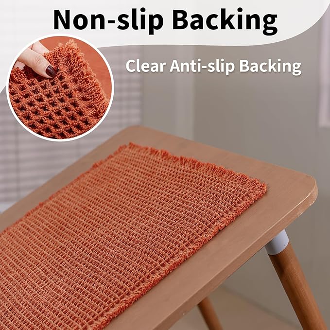 Waffle Bath Mat - Boho Bathroom Rugs Non Slip Washable, Super Absorbent & Quick Dry, Small Bath Mats Farmhouse Bathroom Decor, 18'' x 30'', Dirty Orange