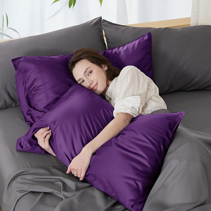 Bedsure Pillow Cases Standard Size, Cooling Pillow Cases, Rayon Derived from Bamboo Plum Pillowcases Standard Set of 2, Breathable & Soft Bedding Pillow Covers with Envelope Closure, 20x26 Inches