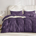 JELLYMONI Duvet Cover Twin Size Purple - 3PCS Boho Duvet Cover Set Plaid Polyester Tufted Bohemian Jacquard Knit Textured Comforter Cover 68×90in Rhombic Geometric Pattern Corner Ties & Zipper