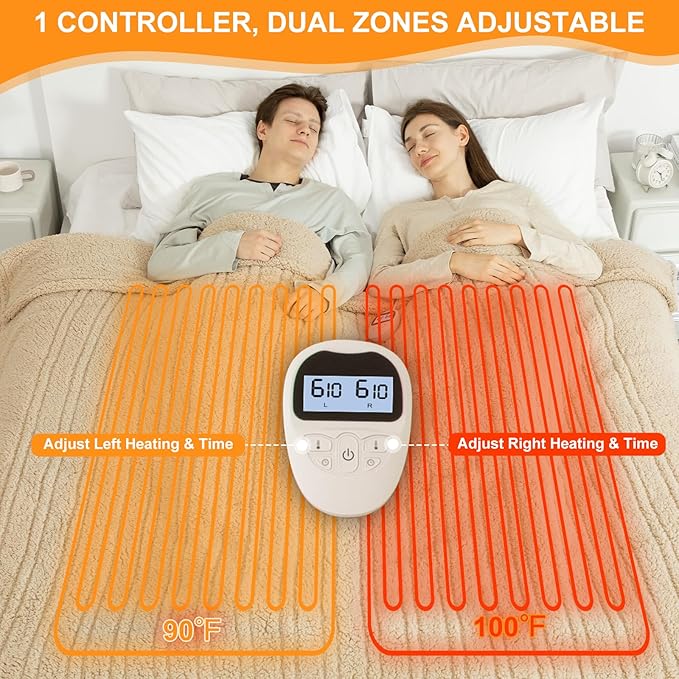 Electric Blanket King Size Single Control - 100"X90" Soft Double Sided Sherpa Heated Blanket with 6 Heating Levels & 10 hrs Timer Settings, Washable & ETL Certified for Bed, Beige