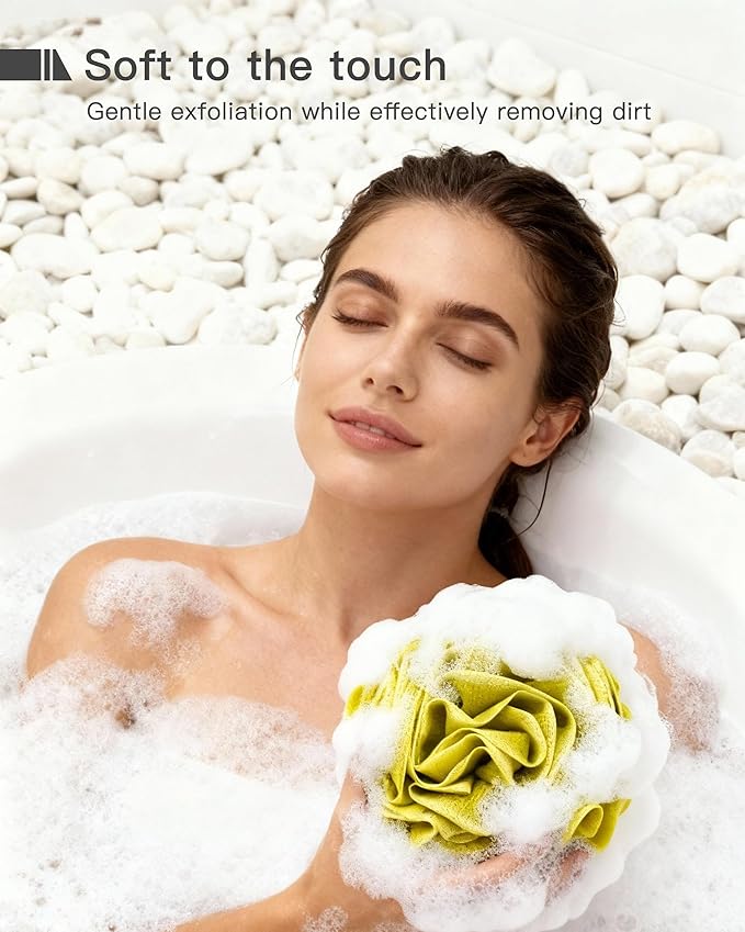 Large Bath Sponge Pouf 70g, 6.3 Inch Exfoliating Shower Loofah, Soft Durable PE Mesh with Reinforced Knotting, Rich Lather Body Wash Scrubber, 4-Pack Elegant Colors Gift Set（C-4Pcak）