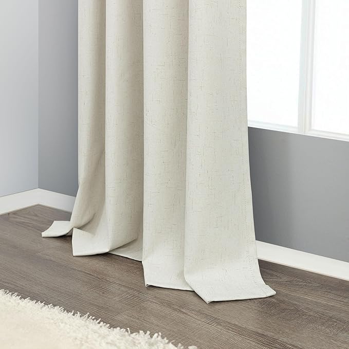 Pitalk Cold Weather Thermal Curtains Farm House Boho Black Out Room Darkening Insulated Linen Blackout Winter Curtain 102 Inch Long for Living Room Bedroom 2 Panels Set Off White Cream 42 x 102 Length