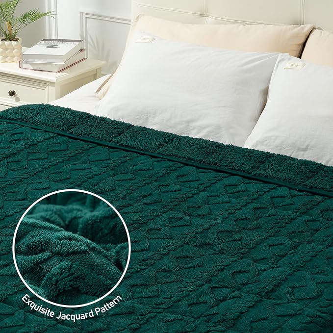 Wemore Weighted Blanket for Adults Twin Size 20 lbs, Dual Sided Soft Fuzzy Jacquard Sherpa Weighted Blankets for Sleeping, Cozy Fluffy Knitted Heavy Blanket for Couch Bed, Green, 60 x 80 inches