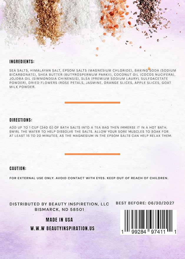 Magnesium Bubble Bath Soak with Sandalwood & Lavender, 35 oz, Spa Size Bath Salts for Dry Skin