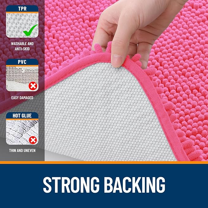 OLANLY Toilet Rugs U-Shaped 24x20, Extra Soft Absorbent Chenille Contour Bathroom Rugs for Toilet, Dry Quickly, Machine Washable, Non-Slip Bath Mat, Hot Pink