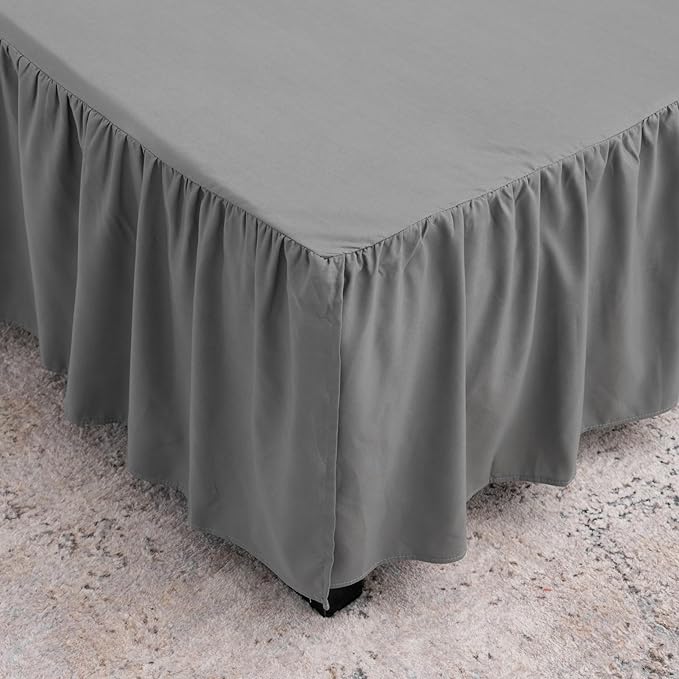 TSUTOMI Grey Bed Skirt Full Size Ruffled Bed Skirt with Split Corners, Full Bed Skirt 16 Inch Drop, Full Size Bed Skirt Grey for Ruffled Bed Skirt with Split Corners, Bed Skirt Full Size