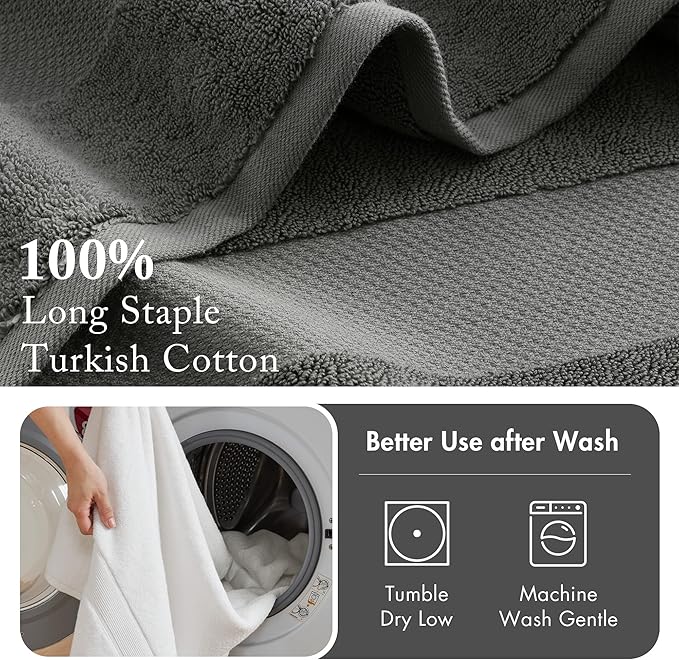 Madison Park Turkish 100% Cotton 600Gsm Luxury Premium Thick Soft Absorbent Hotel Bathroom Towel Set Shower Hand Face Washcloths, Assorted Sizes, Charcoal 6 Piece