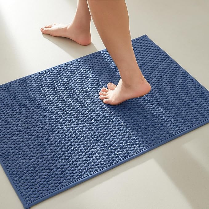 Bathroom Rugs Non Slip Washable, Super Absorbent Thin Bath Mat Small Quick Dry Low Pile Bathroom Rug, Navy Blue 20"x30"