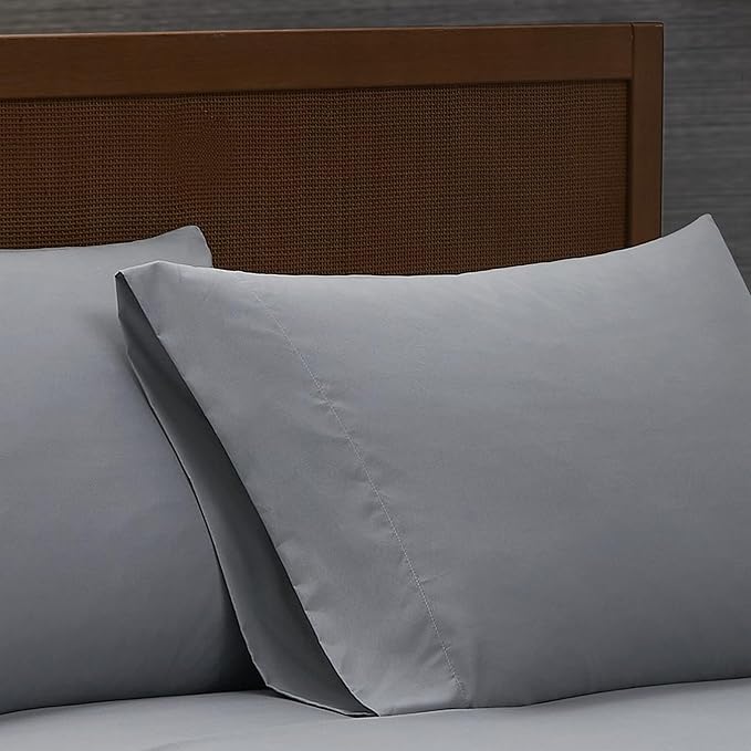 LONDON FOG Garment Washed Solid Sheet Set Grey Microfiber 4-Piece Full Sheet Set, Solid Themed, Deep Pocket, Adult and Teen, Oeko-TEX Certified
