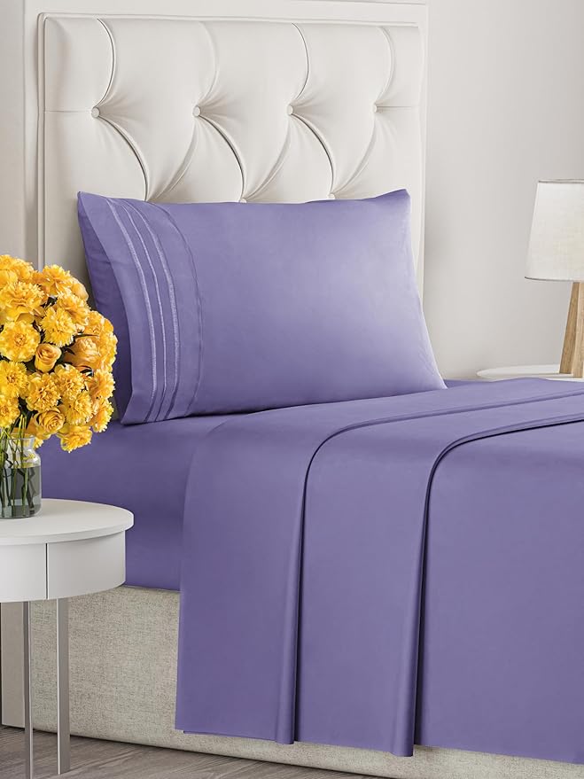 Twin Size 3 Piece Sheet Set - Extra Soft, Breathable & Cooling - Hotel Luxury Durable Bed Sheets for Women & Men - Deep Pockets, Easy-Fit & Wrinkle-Free - French Violet Oeko-Tex
