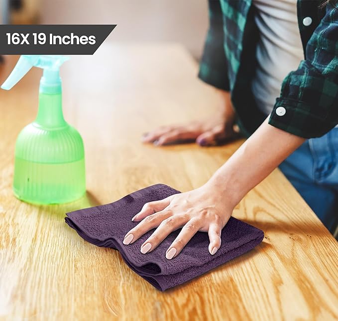 Utopia Towels Kitchen Bar Mops, Pack of 12, 16 by 19 Inches, 100% Cotton Super Absorbent Plum Towels, Multi-Purpose Cleaning Towels for Home and Kitchen Bars