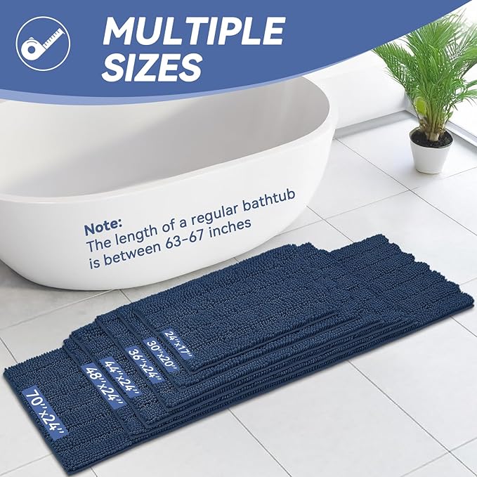 Bcoimo 24"×17" Chenille Bath Mat – Non-Slip with Backing Bath Rug Ultra-Absorbent and Machine Washable Bathroom Mat Quick-Dry Design. Ideal for Bathroom and Tub Areas