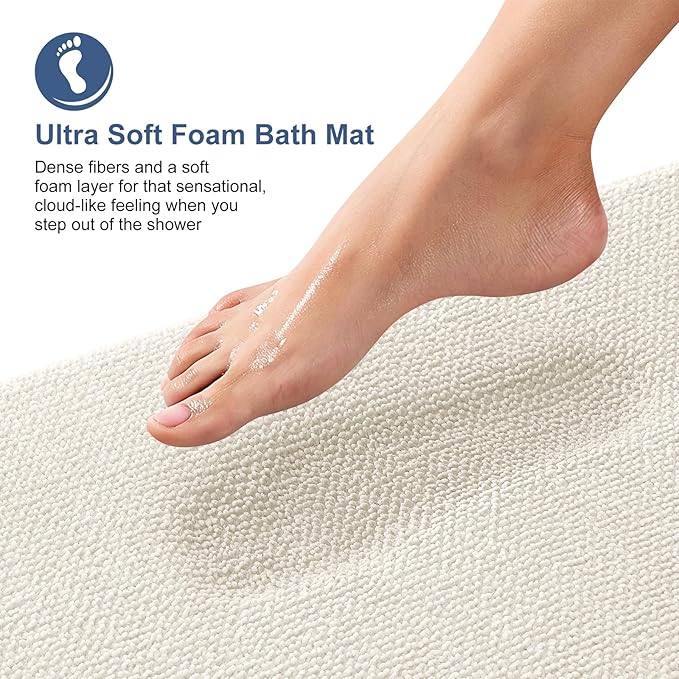OLANLY Thick Memory Foam Bath Mat Rug 36x24, Extra Soft Absorbent Bathroom Rug, Quick Dry Bath Mats, Non-Slip, Machine Washable Carpet for Bathroom, Tub and Shower, Home Decor Accessories, Ivory