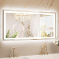 TETOTE 48 x 24 Inch Led Lighted Bathroom Mirror with Lights, Beveled Front and Backlit Extra-Bright Light up Mirror for Bathroom Wall, 3-Color Dimmable, Defogging, Tempered Glass, Waterproof