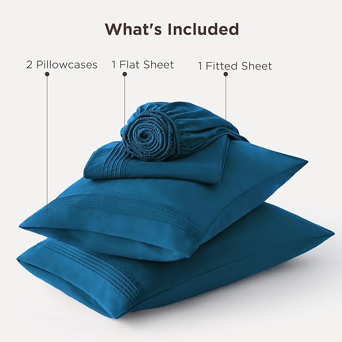 Bedsure Deep Pocket Full Size Bed Sheets Set - Fits Mattresses Up to 21 Inches Thick - 4 Piece GentleSoft Bed Sheets, Moisture Wicking, Cooling Bedsheet & Pillowcases, Easy & Secure Fit, Teal Blue