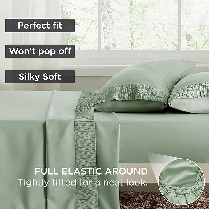 Bedsure California King Sheet Sets - 4 Pieces Soft Cal King Sheets - Breathable & Cooling - Hotel Luxury - Easy Care Polyester Microfiber Bedding for Women, Men, Sage Green