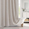MitoVilla Boho Extra Long Shower Curtain 72 x 84, Tan 84 inch XL Polyester Linen Tassel Fabric Shower Curtain Set with Hooks for Vintage Country Farmhouse Bathroom Decor, Thick & Wrinkle Resistant