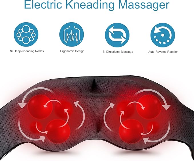 Shiatsu Neck and Back Massager, Electric Shoulder Massager with Heat, Deep Tissue Kneading Massage for Pain Relief, Gifts for Dad Mom Friend Birthday Father's Day(NOT Cordless)
