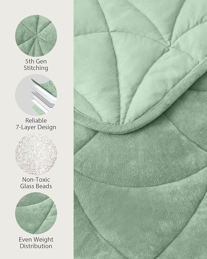Weighted Lap Blanket 7 lbs for Adults, Luxury Soft Small Weighted Blanket, Compact Portable Weighted Lap Pad for Relaxation, Sleeping, Travel, All-Season Use, Sage Green, 40" x 52"