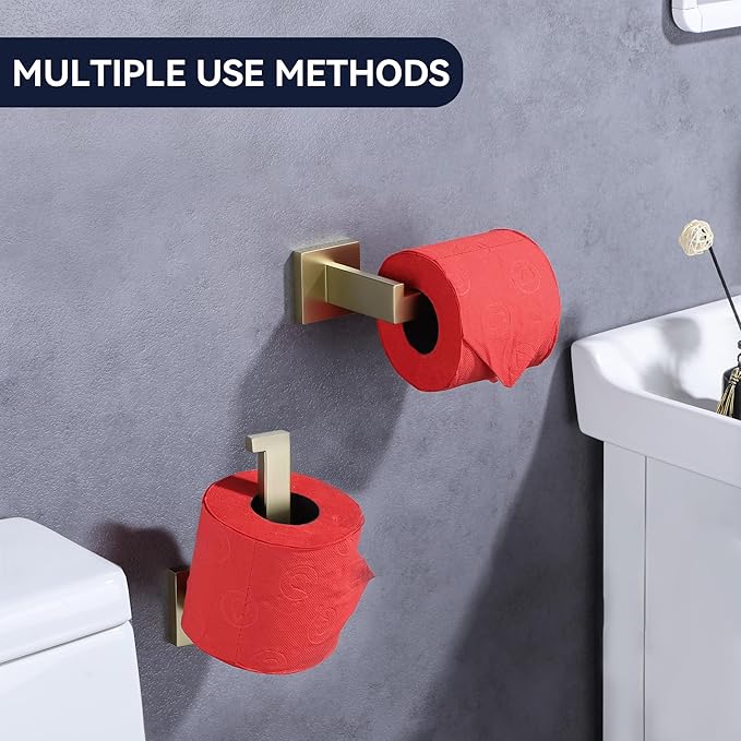 LANC Gold Toilet Paper Holder, Brushed Gold Toilet Paper Roll Holder Wall Mount for RV Bathroom Toilet Tissue Holder Rustproof Stainless Steel Left and Right 2 Pack, A8807BG-LRP2