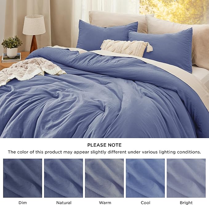 Bedsure King Size Comforter Set, Blue Soft Prewashed Bedding for All Seasons, 3 Pieces GentleSoft™ Warm Down Alternative Bed Set, 1 Lightweight Comforter (104"x90") and 2 Pillowcases (20"x36")