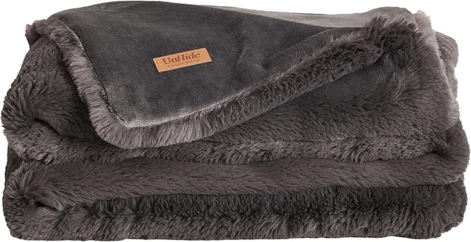 UnHide Marshmallow - Faux Fur Blanket - Heavy Weight, Extra Soft Blanket - Made from Recycled Materials - Machine Washable - Medium (60" x 80") - Charcoal Charlie