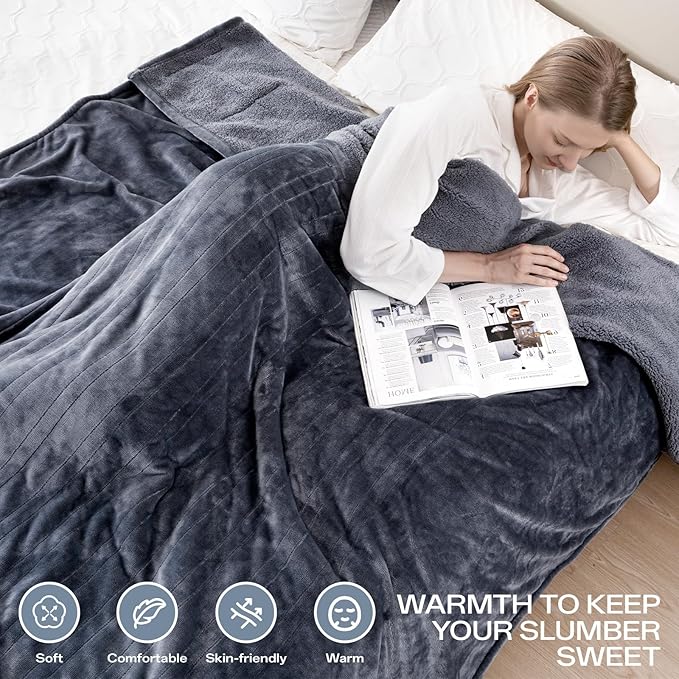 Heated Blanket King Size 100" x 90", Soft Flannel & Sherpa Electric Blanket King with 10 Hours Auto Off, 8 Heating Levels, Fast Heating Blanket for Full Body, Machine Washable, Grey
