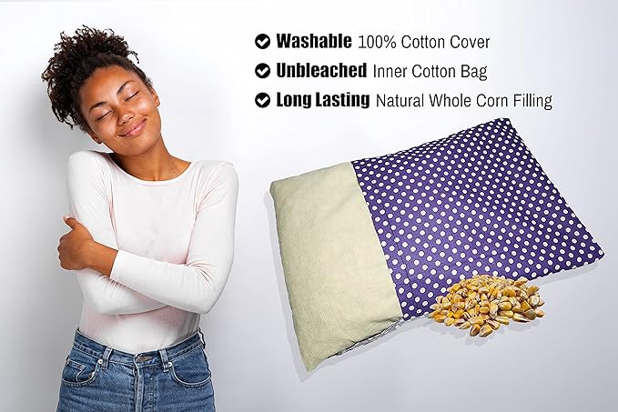 Microwavable Corn Filled Heating Pad and Cold Pack/Washable 100% Cotton Cover (Polka Dot - Purple, 7.5in W x 11in L)