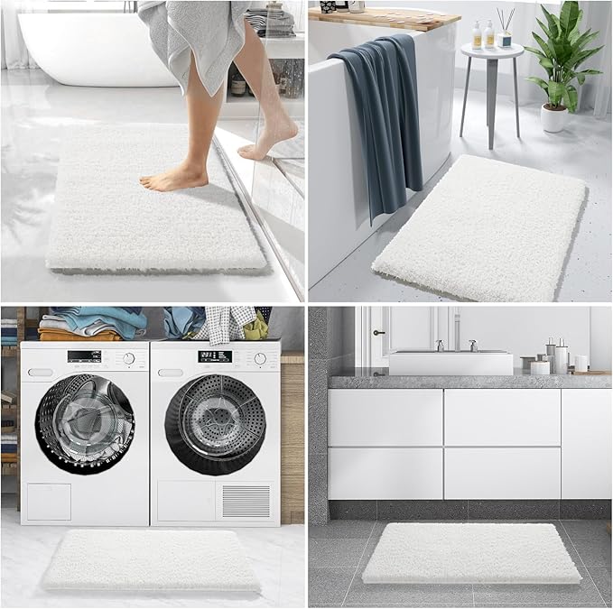 Yimobra Bath Rugs for Bathroom 32x20, Ultra Soft and Water Absorbent Bath Mats, Non Slip Plush Shower Mat Outside, Microfiber Thick Matts for Bathroom Floor/Tub, Machine Washable, Off White