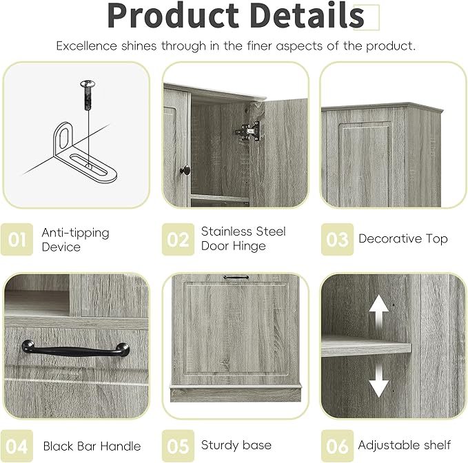 Tall Storage Cabinet with Adjustable Shelves & Flip-Out Basket, MDF Material with Aluminum Alloy Handles, Large Capacity for Bathroom, Kitchen, Living Room, Office Organizer, Oak