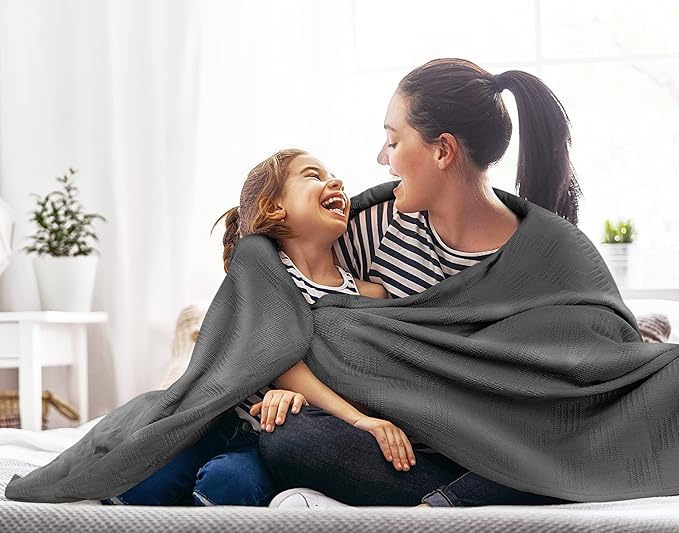 Utopia Bedding Smoke Gray 100% Cotton Blanket [King Size - 90x108 Inch] 350GSM Lightweight, Soft and Breathable Thermal Blanket for All Seasons