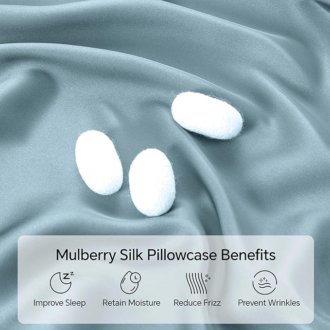 INFIIXSO Mulberry Silk Pillowcase for Hair and Skin, Silk Pillow Cases King Size with Hidden Zipper 20x40 Inches, Extraordinary Smooth and Soft Cooling Pillow Cases for Hot Sleepers(Airy blue, 1 Pack)