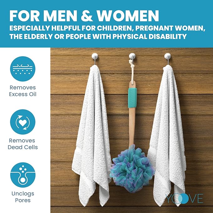 Yoove Bath Pouf with Handle - Body Scrubber Green Loofah for Women - Charcoal Infused Shower Loofah Sponge with Handle - Back Scrubber - Back Shower Sponge