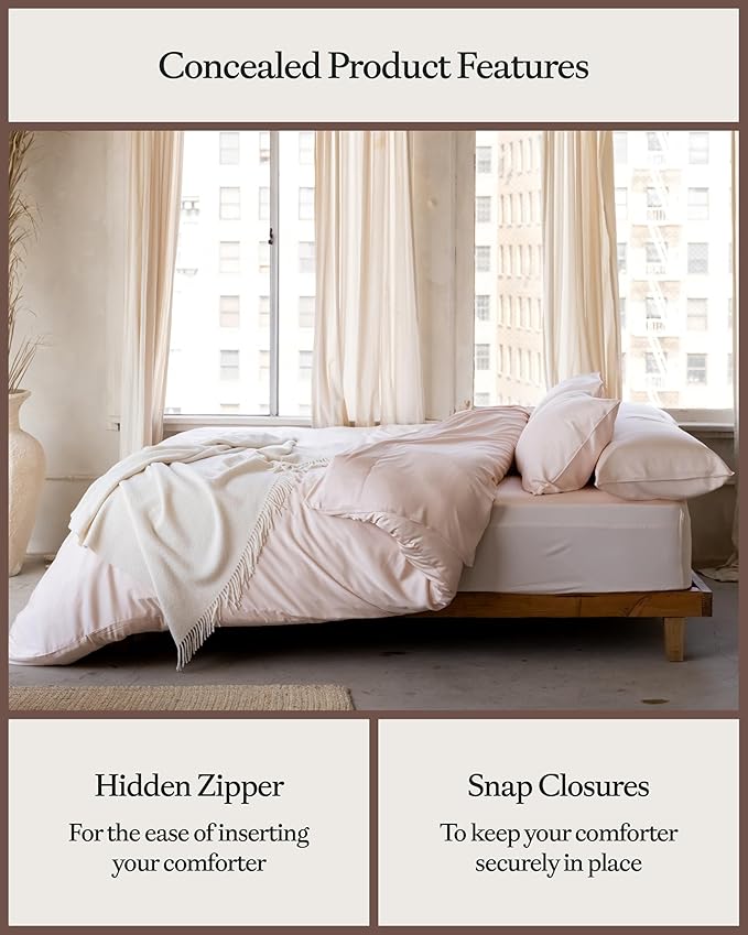 Cozy Earth Luxury Duvet Cover Queen - 100% Viscose from Bamboo - Ultra-Soft, Cooling & Lightweight Duvet Cover - Temperature-Regulating Bedding with Concealed Zip & Interior Snap Closures - Peony