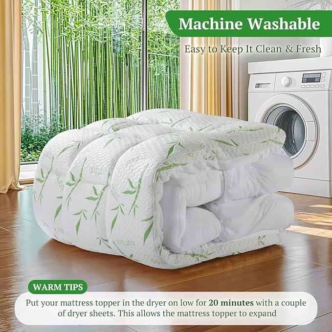 Mattress Topper King Size,Viscose Made from Bamboo Pillow Top Mattress Topper,1200 GSM Cooling Mattress Pad,2In Extra Thick Pillow Top for Back Pain with 8"-18" Deep Pocket(78"x80")