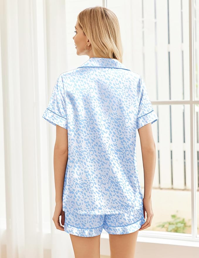 Ekouaer Pajamas for Women Set Silk Satin Pjs Shorts Sleepwear 2 Piece Loungewear S-XXL