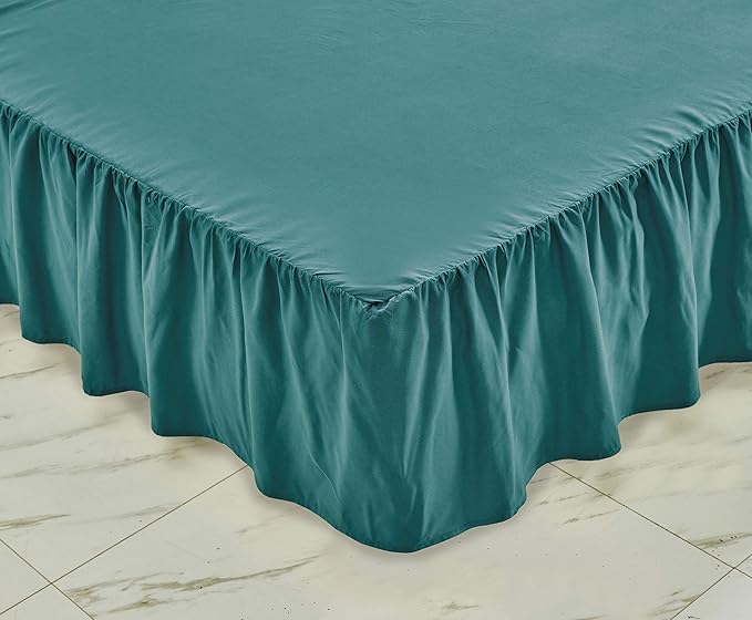 Sheets & Beyond Wrap Around Solid Microfiber Luxury Hotel Quality Fabric Bedroom Gathered Ruffled Bedding Bed Skirt 14 Inch Drop (Full, Teal)