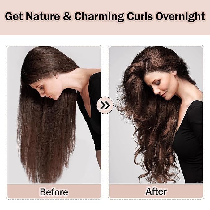 Heatless Hair Curler,Blowout Heatless Curls Overnight,No Heat Curling Rod Set with Satin Bonnet for Sleep in,Cream