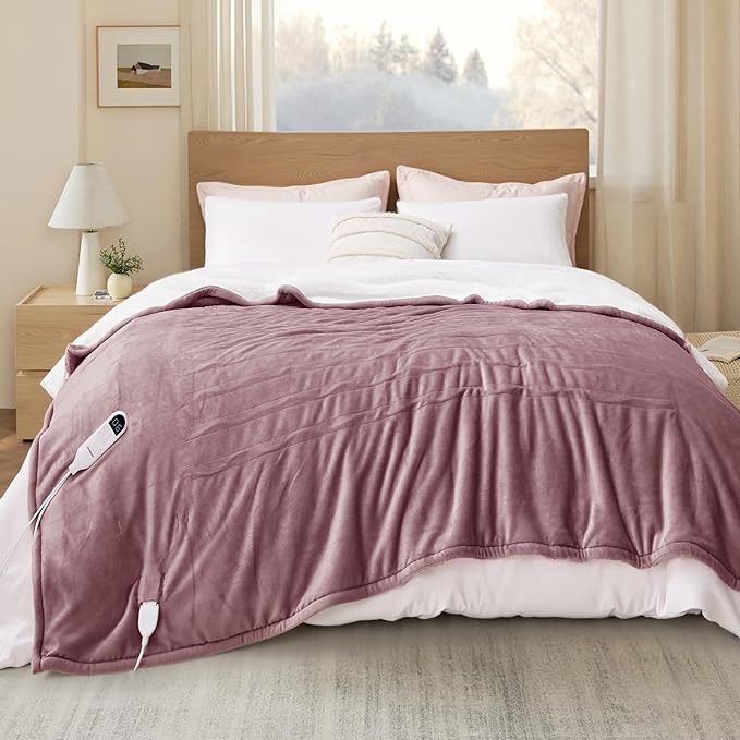 Bedsure Electric Blanket Full Size - Soft Flannel Heated Blanket, Fast Heating with 10 Time Settings & 6 Heat Settings, Warm Gift for Grandma (72x84 inches, Woodrose)