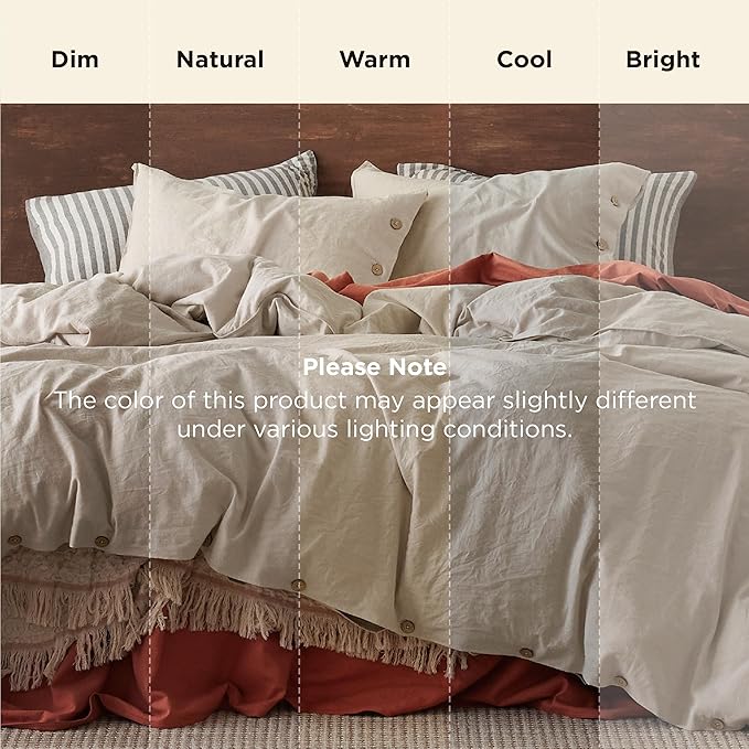 Bedsure Linen Duvet Cover King Size - Linen Cotton Blend Bedding Set, Soft & Cozy, 3 Pieces, 1 Duvet Cover 104x90 Inches and 2 Pillowcases, Light Khaki Color Cooling Bedding, Comforter Sold Separately
