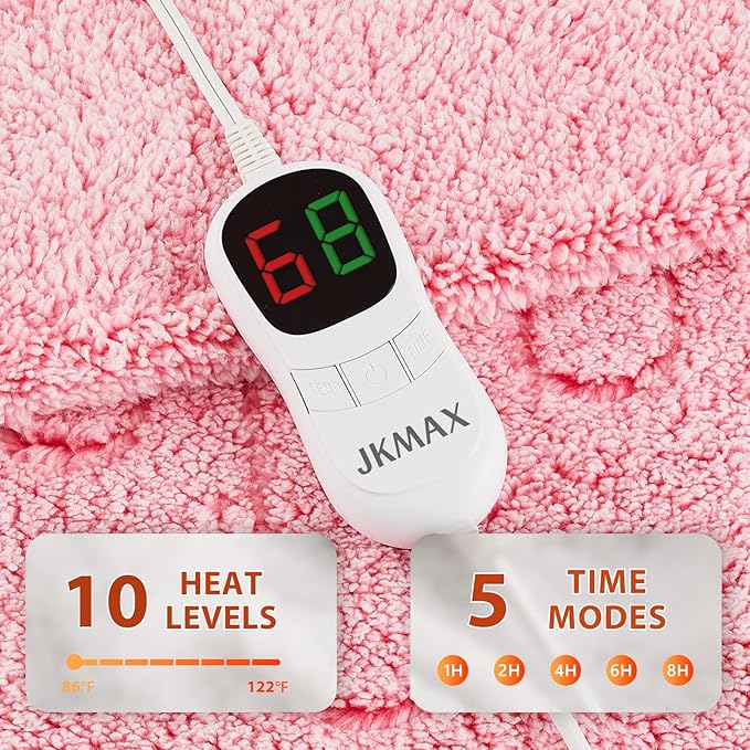 Heated Electric Blanket Full Size - 72"x84" Flannel Heating Blanket with 10 Heating Levels & 5 Time Settings Over-Heat Protection, Winter Warmer for Adults with ETL Certification（Pink）