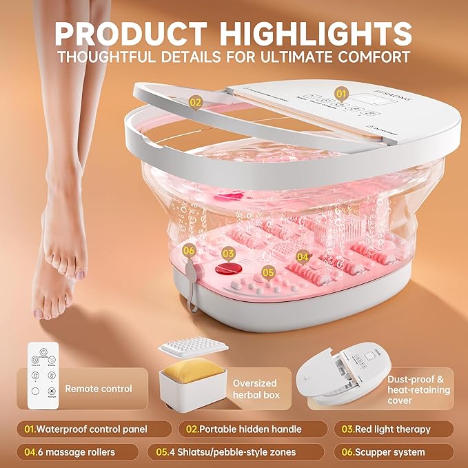 Collapasible Foot Spa Bath Massager with Heat, Pedicure Foot Spa with Bubbles and Jets/Timer/ Temperature Control, Feet Soak Tub for Home, Office, Relaxation and Stress Relief, Gift for Men and Women