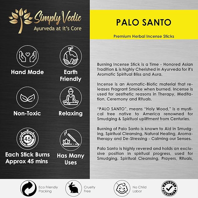 Simply Vedic Palo Santo Incense Sticks – 250g Pack (Approx. 135 Handmade Agarbatti + Free Holder) | Natural & Charcoal-Free | 45-Min Burn for Meditation, Yoga, Aromatherapy, Energy Cleansing