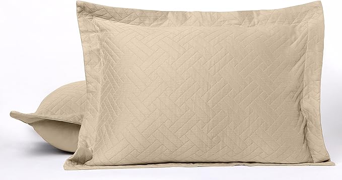 Threadmill Cotton King Pillow Shams Set of 2 | Luxury All-Season 100% Cotton Pillow Covers | Criss Cross Lightweight, Soft, Cozy Decorative Bed Pillow Shams | Beige