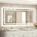 TETOTE 60 x 28 LED Lighted Bathroom Mirror with Lights, Brighter Front and Backlit Light up Mirror for Bathroom Vanity Wall, 3-Color Dimmable Illuminated Antifog Mirror, Waterproof, Tempered Glass