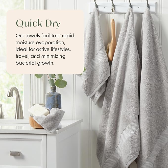 Springtree Home Grey Bath Towels Set of 6 | Classic Hotel Bath Towels | 100% Combed Cotton | Absorbent Quick-Dry Gray Towels for Bathroom | Oeko-TEX® Standard 100 Cotton | Cynewski Collection - Grey