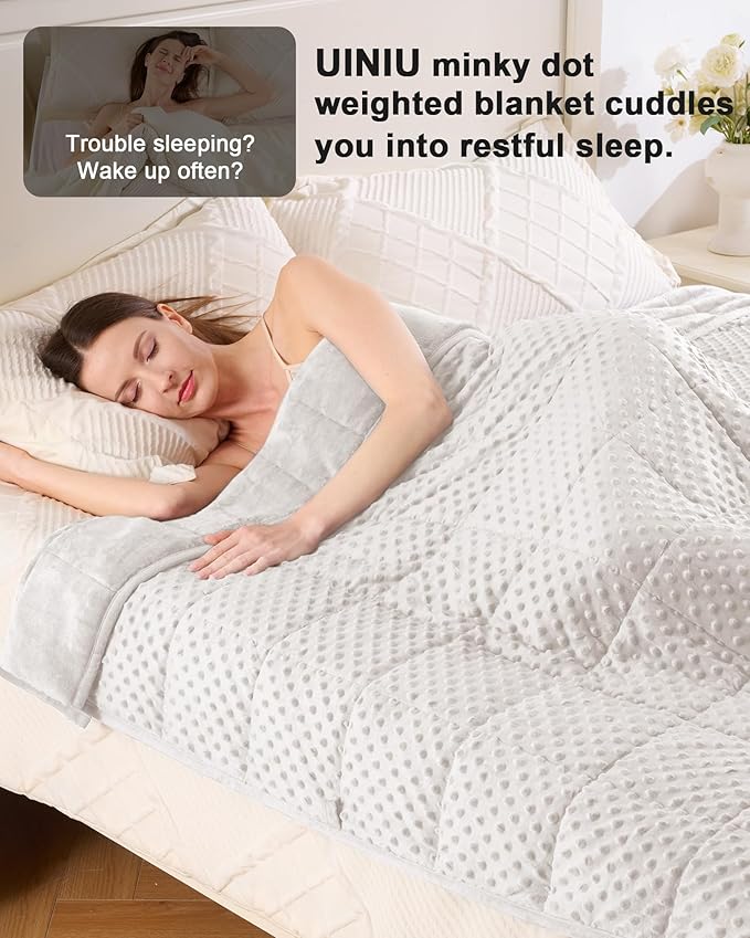 Minky Dot Weighted Blanket for Adults Queen Size 15 lbs, Soft Cooling Heavy Breathable Blanket for All-Season, Washable Weighted Throw with Glass Beads, 60 x 80 Inches, Cream